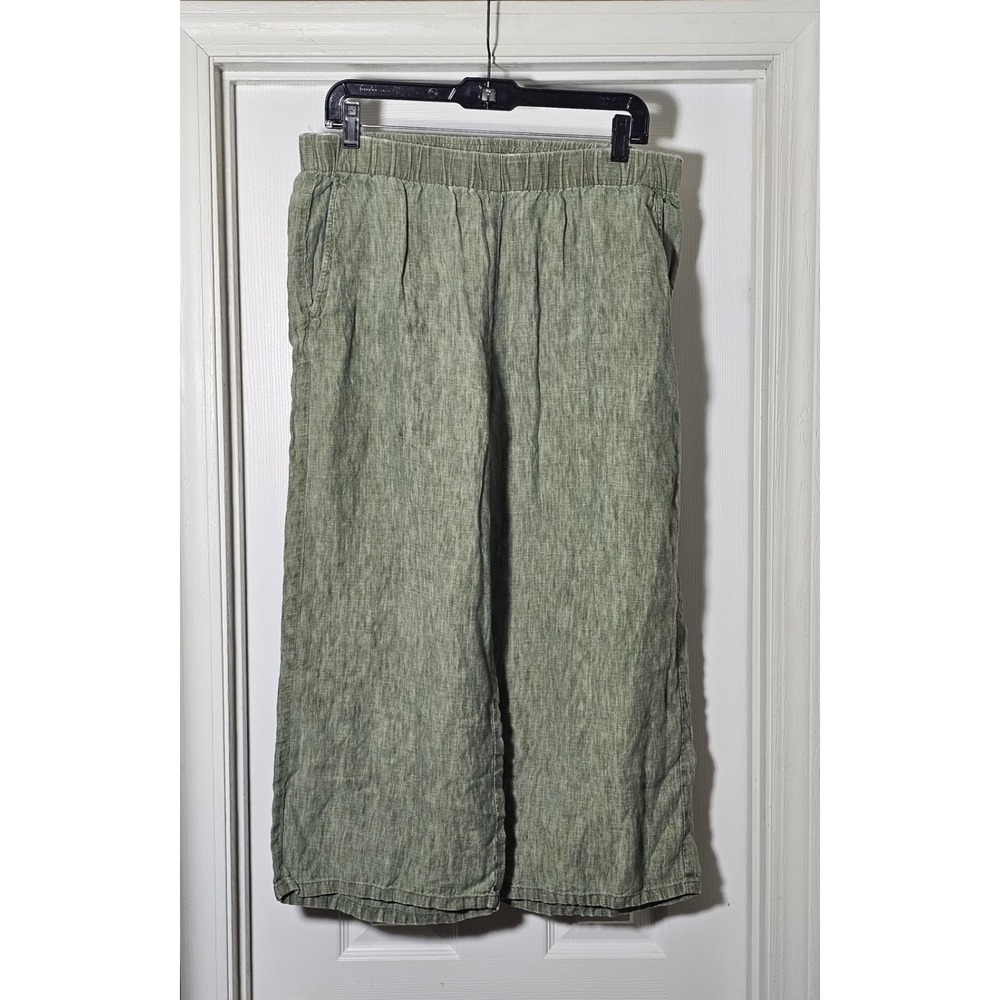 Eileen Fisher Wide Leg Linen Pants Womens Size Large Sage Green Crop Pockets - Picture 1 of 4